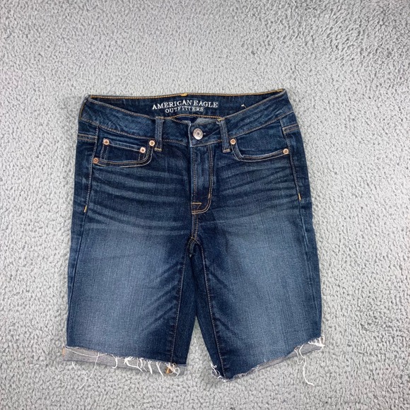 American Eagle Outfitters Pants - American Eagle Bermuda Shorts Women 4 Stretch‎ Low Rise Cuffed Fringe Hem Y2K